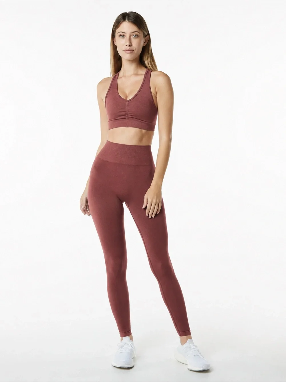 Alphalete Amplify Workout Set Bra Top and Seamless Leggings Dusty Rose Medium